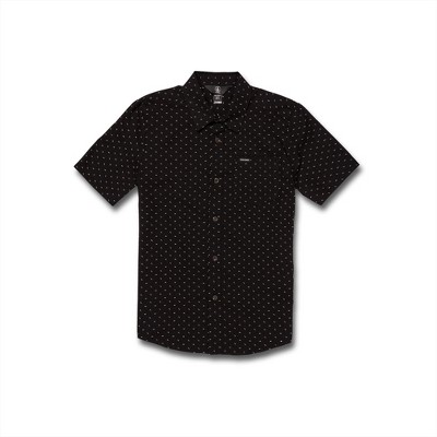 white shirt with small black polka dots