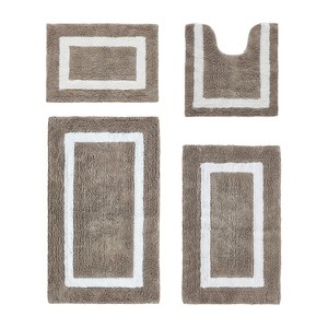 Hotel Bath Rug 100% Premium Cotton Tufted Weave Two Tone Reversible 4 Piece Bathroom Rug Set, Super Soft & Water Absorbent, Machine Washable Bathmat - 1 of 4