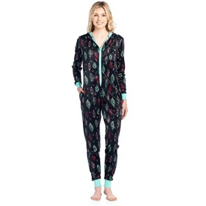 Ashford & Brooks Women's Mink Fleece Hooded One Piece Pajama Jumpsuit - 1 of 4