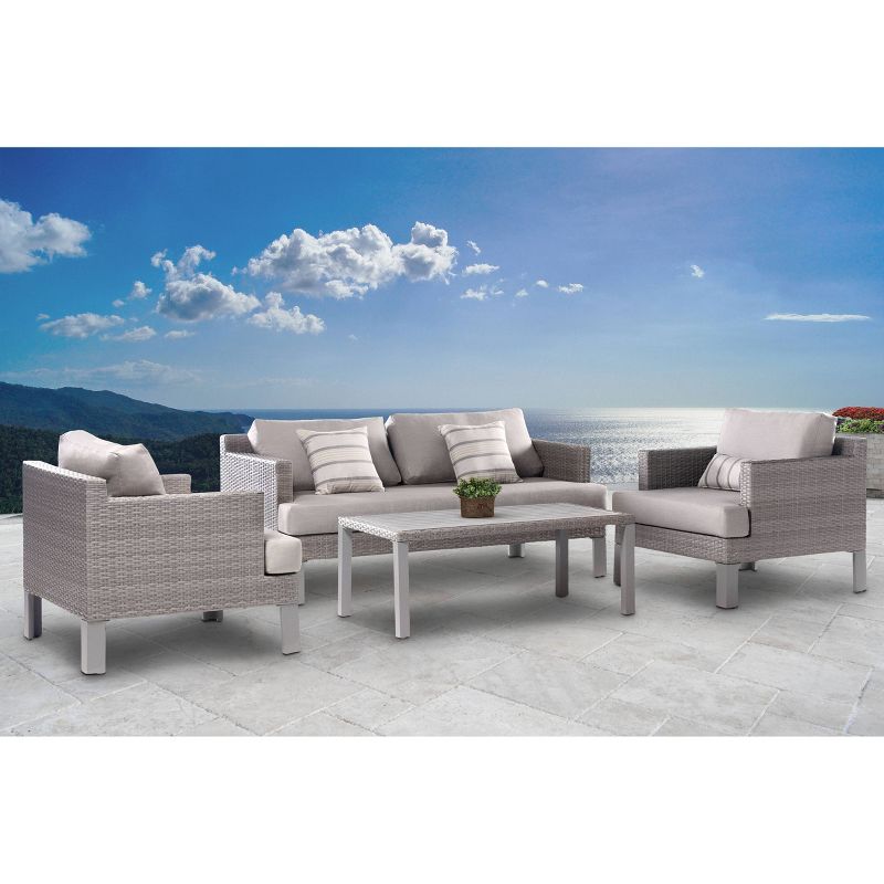 Abbyson Living Newport Outdoor 4pc Seating Set with Sunbrella Fabric Gray, 1 of 9
