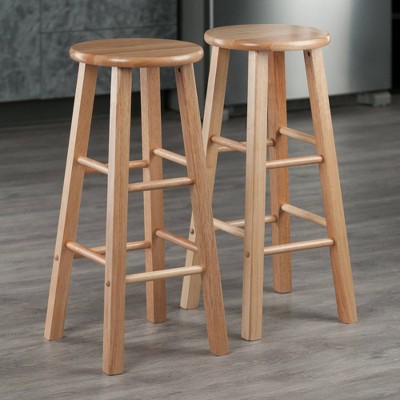 Transitional Natural Wood Adjustable 29" Backless Bar Stool Set