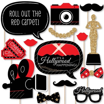 Big Dot of Happiness Red Carpet Hollywood - Movie Night Party Photo Booth Props Kit - 20 Count