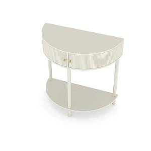 Gulches 31 in Creamy White Demi-Lune Solid Wood MDF Console Table with 3D Wave Pattern 2 Drawers Bottom Shelf - 1 of 4
