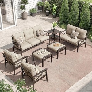 Heynemo Outdoor Patio Furniture Set, 7 Piece Patio Seating Set with Side Table and Ottomans, Metal Furniture Set for Porch Backyard Garden - 1 of 4