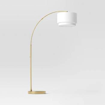 Knurled Metal Arc Floor Lamp with Tiered Shade Brass - Threshold™
