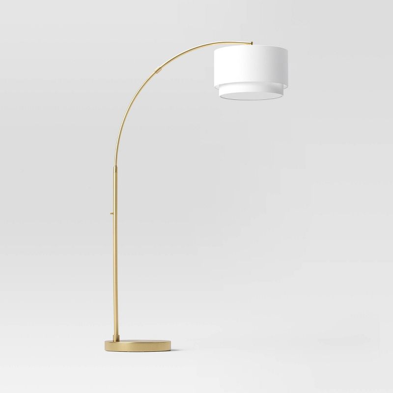 Knurled Metal Arc Floor Lamp with Tiered Shade Brass - Threshold™, 1 of 9