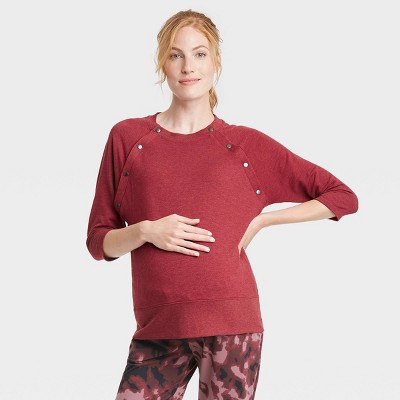 3/4 Sleeve Snap Shoulder Maternity Sweatshirt - Isabel Maternity by Ingrid & Isabel™ Red XL