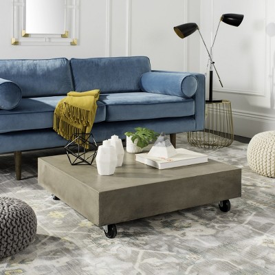 Gargon Dark Gray Concrete Square Coffee Table with Casters