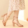Perphy Women's Faux Suede Open Toe Lace Up Strappy Chunky Heel Sandals - 2 of 4