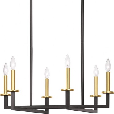 Progress Lighting Blakely 6-Light Chandelier, Steel, Graphite, Open Linear Form, Satin Brass Accents