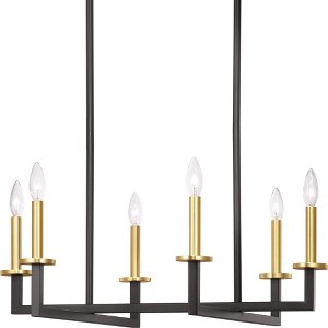 Progress Lighting Blakely 6-Light Chandelier, Steel, Graphite, Open Linear Form, Satin Brass Accents - 1 of 4