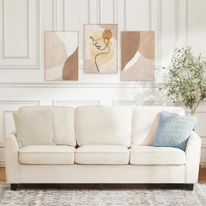 83" Oversized Chenille 3-Seater Sofa – Mid-Century Modern Cloud Couch with Deep Seats, Washable Covers & Armrests for Living Room, Beige - 1 of 4