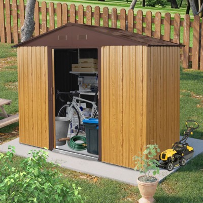 VisioGear Storage Shed, Outdoor Metal Storage Shed with Sliding Door and foundation for Backyard (No Floor), Coffee, 93*51.75*74.75