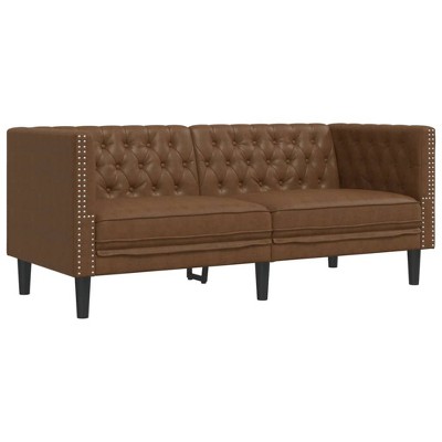 vidaXL Brown Faux Suede Chesterfield Sofa - 2-Seater, Button-Tufted Upholstery, Stain-Resistant, 68.5" x 29.3" x 27.8"