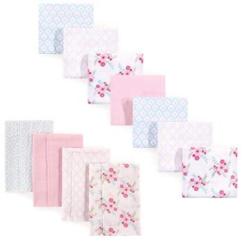 Luvable Friends Infant Girl Cotton Flannel Burp Cloths and Receiving Blankets, 11-Piece, Floral, One Size