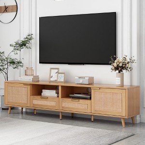 KTMBDW Boho TV Stand for 85 Inch TV, Entertainment Center with 2 Drawers, Rattan TV Console with 2 Cabinets, Media Console for Living Room - 1 of 4