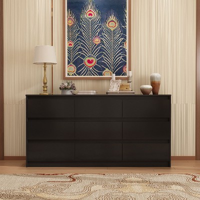 Image of Famapy Modern Chest of Drawers, 9 Drawers Dresser Wood/Black