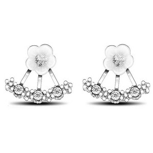 Hollywood Sensation Daisy Jacket Earrings with Porcelain Flower and Cubic Zirconia - 1 of 4