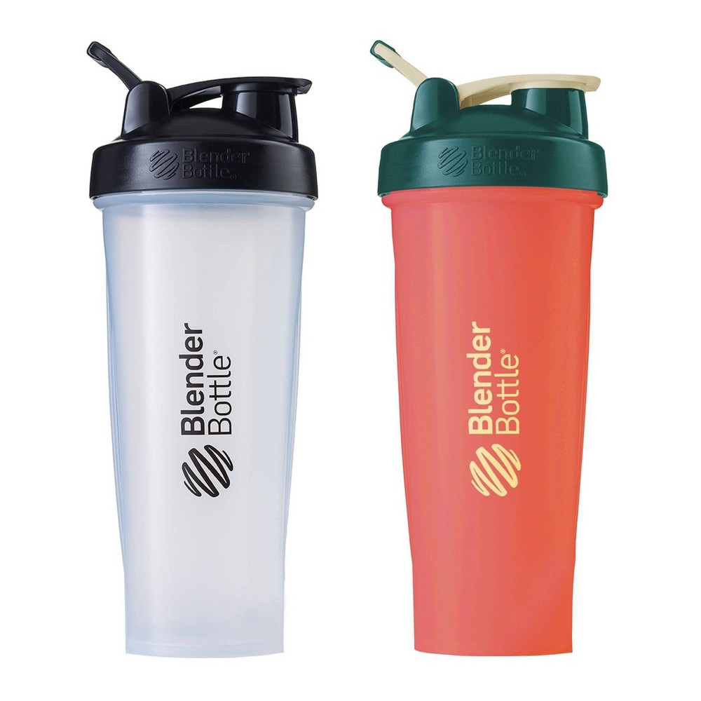 BlenderBottle 32oz Classic Water Bottle 2pk - Clear Black/ Coral Forest