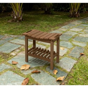 Waterproof Storage Shelf Bench, Brown HDPE Shower Stool with Handle & Non-Slip Pads for Indoor Outdoor Bathroom-3irtyhousy - 1 of 4