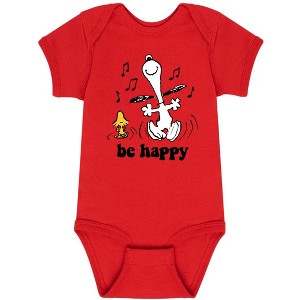 Boys' - Peanuts - Snoopy & Woodstock Dance Happily Baby One Piece - 1 of 4
