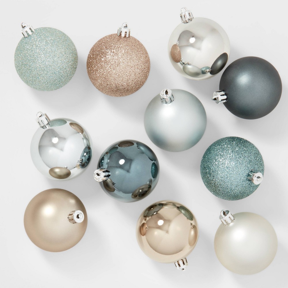 50ct Shatter-Resistant Round Christmas Tree Ornament Set Light Blue/Silver/Copper - Wondershop™: Durable, Indoor Use