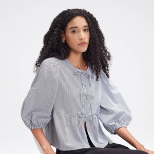 Blusa con Manga 3/4 Abullonada y Nudo al Frente para Mujer - A New Day™