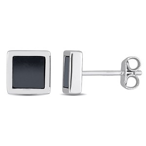 EVERLY JEWELRY | Sterling Silver 1 CT TGW Hematite Square Stud Earrings - 1 of 4