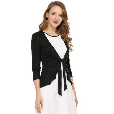 Allegra K Women's Tie Front Ruffled Hem Long Sleeve Knit Cardigan : Target