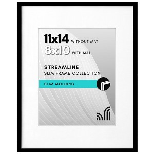 Americanflat 11x14 Picture Frame with Shatter-Resistant Glass, Use as 8x10 Frame with Mat or 11x14 Frame Without Mat, Streamline Collection, Black - 1 of 4