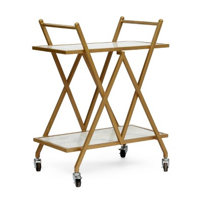 Chaves Handcrafted Modern Glam Marble Bar Cart Gold/White - Christopher Knight Home