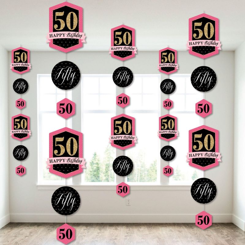 Big Dot of Happiness Chic 50th Birthday - Pink, Black and Gold - Birthday Party DIY Dangler Backdrop - Hanging Vertical Decorations - 30 Pieces, 1 of 8