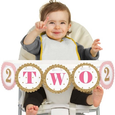 Big Dot of Happiness Two Much Fun - Girl Highchair Decor- 2nd Birthday High Chair Banner