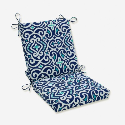 Outdoor/Indoor New Damask Marine Squared Corners Chair Cushion - Pillow Perfect: Weather-Resistant, Fade-Resistant