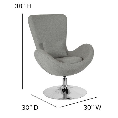 31" Light Gray Fabric High-Back Egg Lounge Chair with Chrome Swivel Base