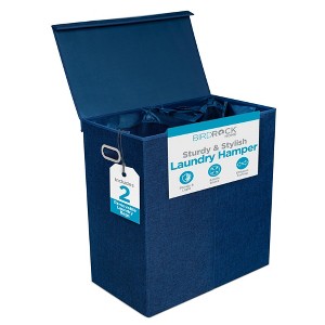 BirdRock Home Double Linen Laundry Hamper with Lid and Removable Liner - Navy - 1 of 4