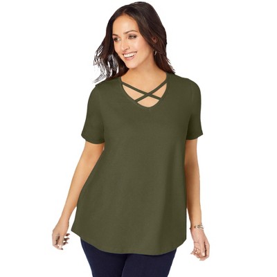 Jessica London Women's Plus Size Stretch Cotton Crisscross Strap Tee