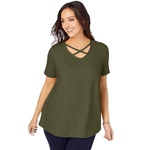 Jessica London Women's Plus Size Stretch Cotton Crisscross Strap Tee - 1 of 4