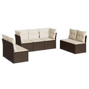 vidaXL 7 Piece Patio Sofa Set with Cushions - Brown and Cream Without Table - 1 of 4