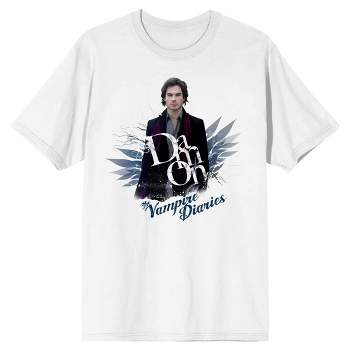 Vampire Diaries Damon Salvatore White Letters Men's White T-shirt
