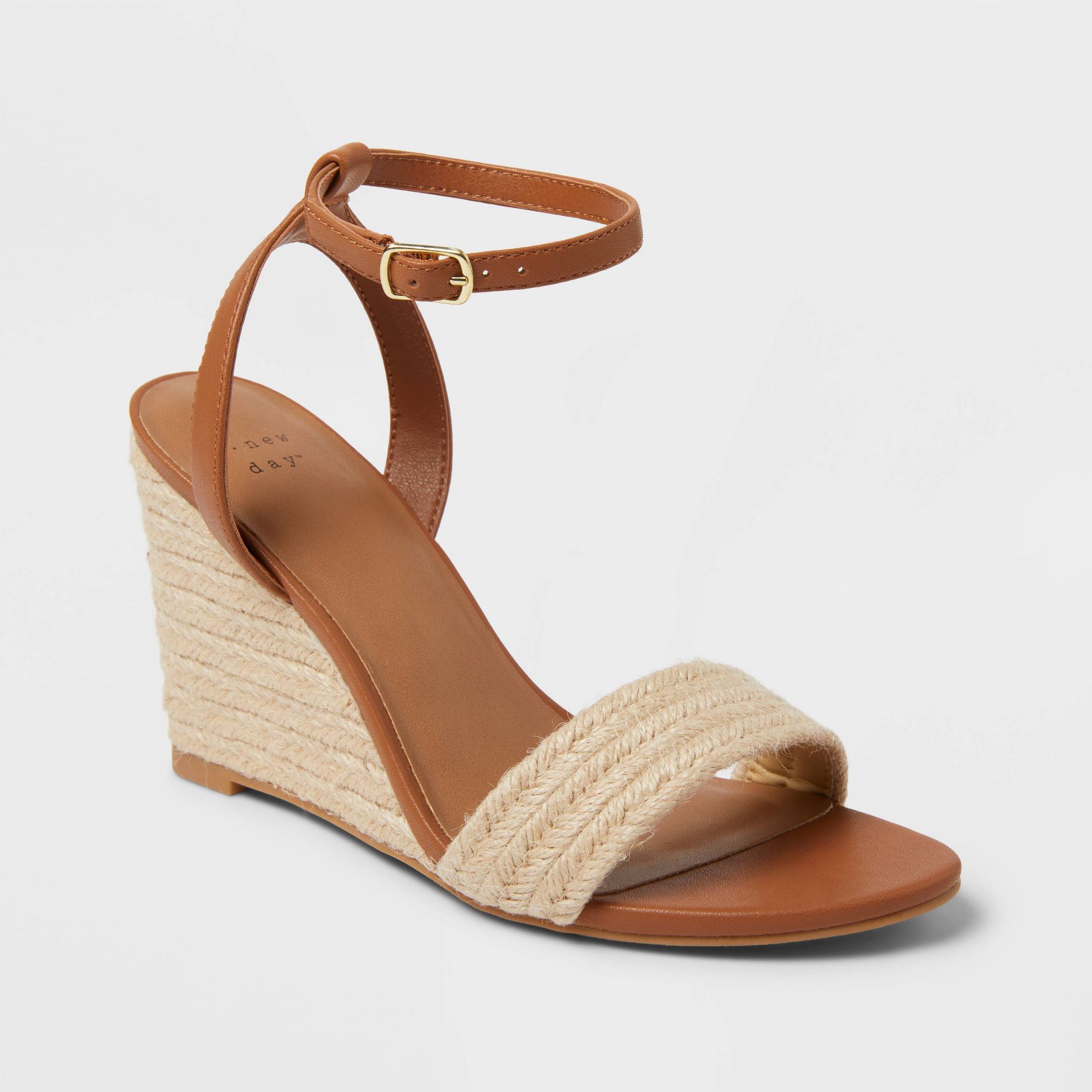 Women's Tish Single Band Ankle Strap Wedge Heels with Memory Foam Insole - A New Day™ Tan