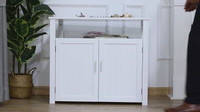Brown Wooden Cat Litter Box Enclosure with Adjustable Partition
