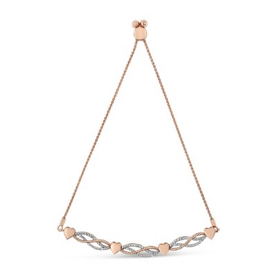 Haus of Brilliance 14K Rose Gold Plated Silver Diamond Infinity Link and Heart Bolo Bracelet