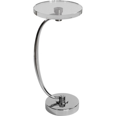 Uttermost Modern Polished Nickel Iron Metal Round Drink Table 12" Wide Crystal Tabletop for Living Room Bedroom Bedside Entryway