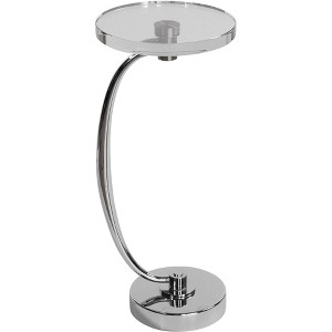 Uttermost Modern Polished Nickel Iron Metal Round Drink Table 12" Wide Crystal Tabletop for Living Room Bedroom Bedside Entryway - 1 of 1