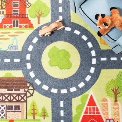 Kids Playhouse Light Green and Dark Gray Square Area Rug