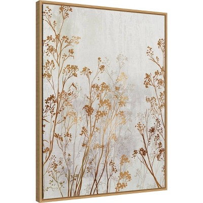 23" x 30" Golden Brown Botanical Canvas Framed Wall Art