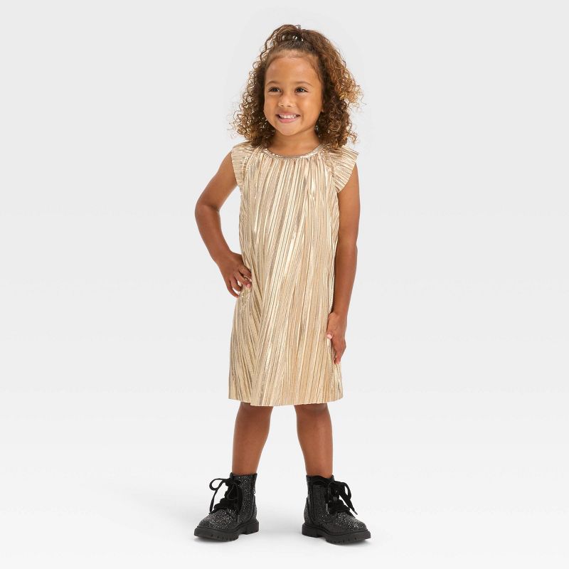 OshKosh B&#39;gosh Toddler Girls&#39; Foil Short Sleeve Dress - Gold, 3 of 4