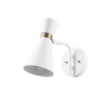1-Light White Wall Sconce with Matte Brass Accents - Globe Electric