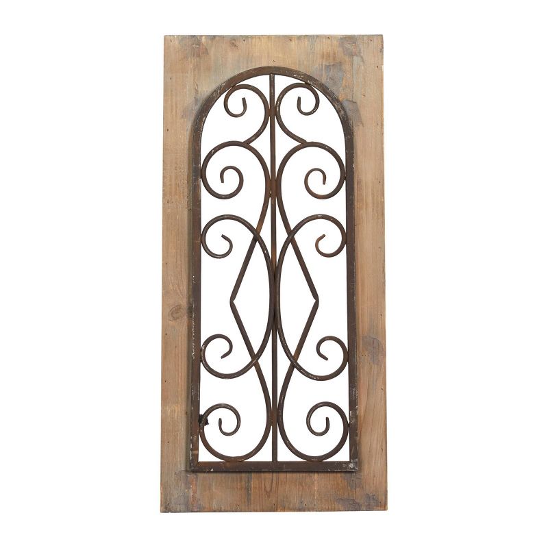 Wood Scroll Window Inspired Wall Decor with Metal Scrollwork Relief Brown - Olivia &#38; May, 5 of 9